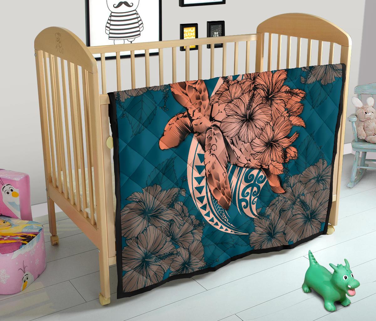 Hawaii Polynesian Turtle Hibiscus Premium Quilt - Orange - Polynesian Pride