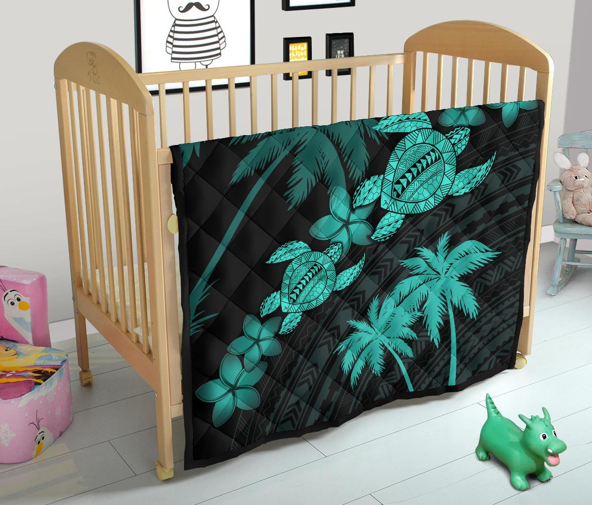 Hawaii Turtle Plumeria Coconut Tree Polynesian Premium Quilt - Turquoise - Polynesian Pride