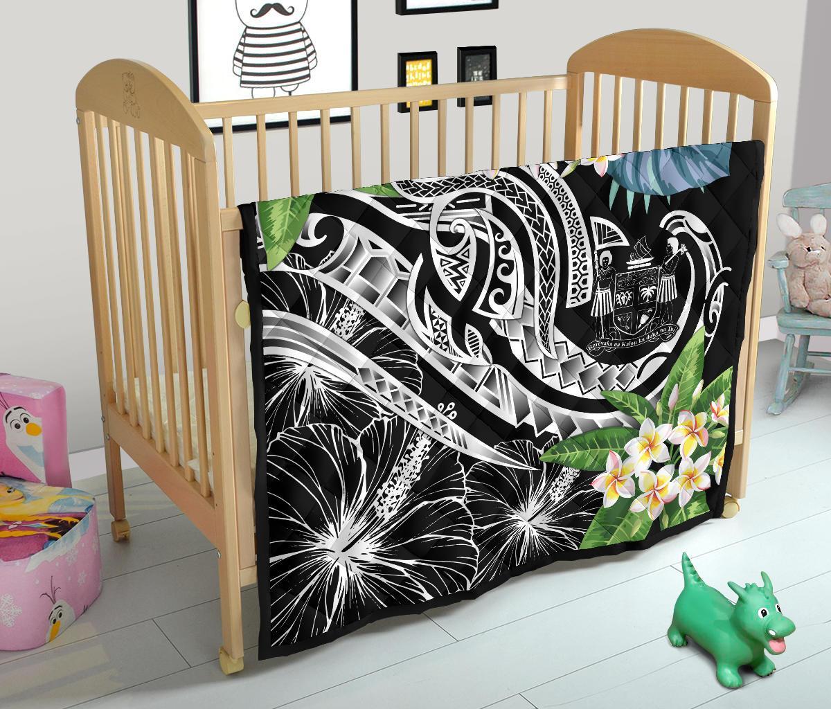 Fiji Polynesian Premium Quilt - Summer Plumeria (Black) - Polynesian Pride