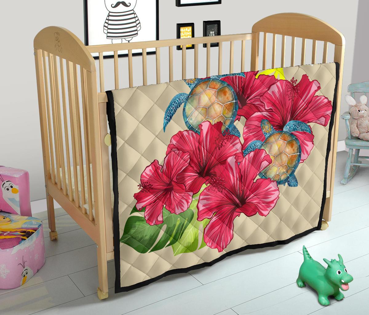 Hawaii Turtle Hibiscus Beige Simple Style - Premium Quilt AH - Polynesian Pride