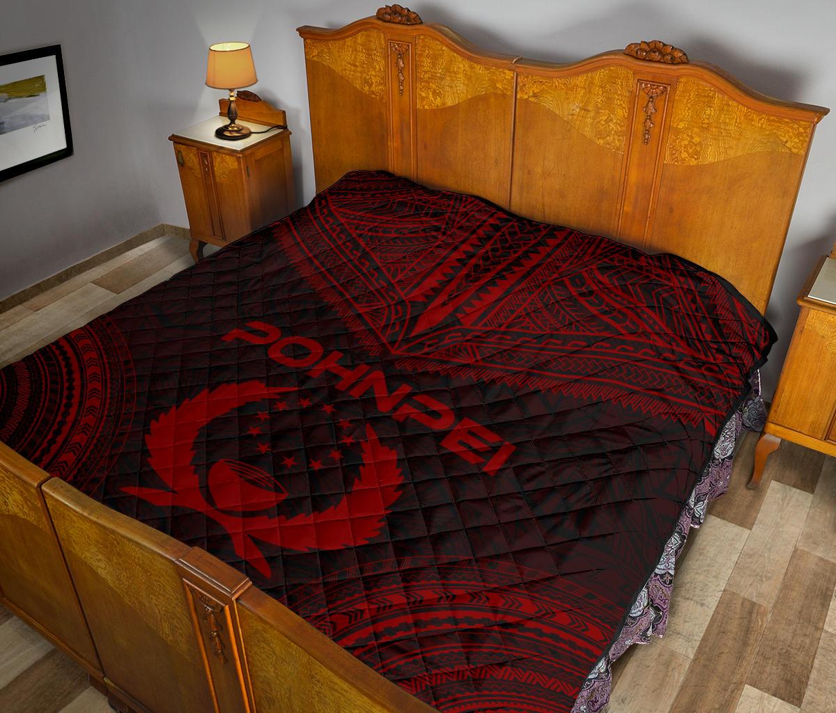 Pohnpei Premium Quilt - Pohnpie Flag Polynesian Chief Red Version - Polynesian Pride