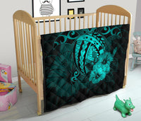 Hawaii Hibiscus Premium Quilt - Harold Turtle - Turquoise - Polynesian Pride