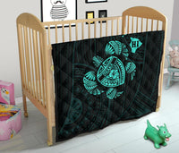 Hawaii Turtle Hibicus Map Premium Quilt - Turquoise - Polynesian Pride