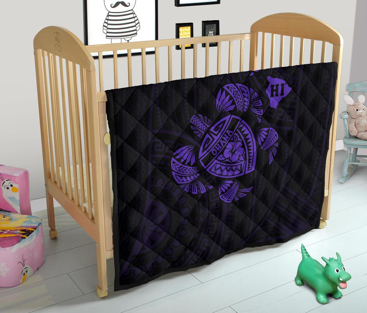 Hawaii Turtle Hibicus Map Premium Quilt - Purple - Polynesian Pride