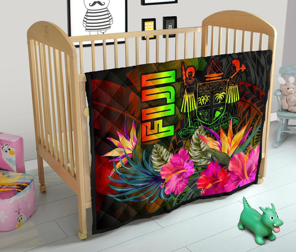 Fiji Polynesian Premium Quilt - Hibiscus and Banana Leaves - Polynesian Pride