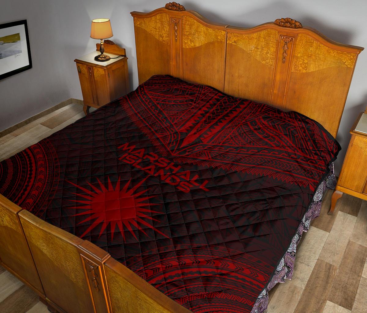 Marshall Islands Premium Quilt - Marshall Islands Flag Polynesian Chief Red Version - Polynesian Pride