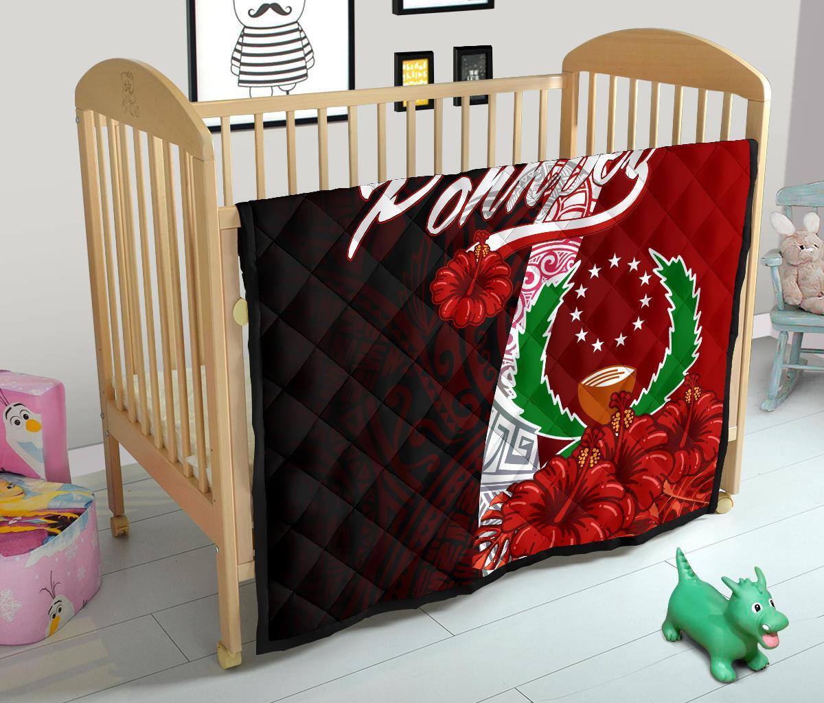 Pohnpei Micronesia Premium Quilt - Coat Of Arm With Hibiscus - Polynesian Pride