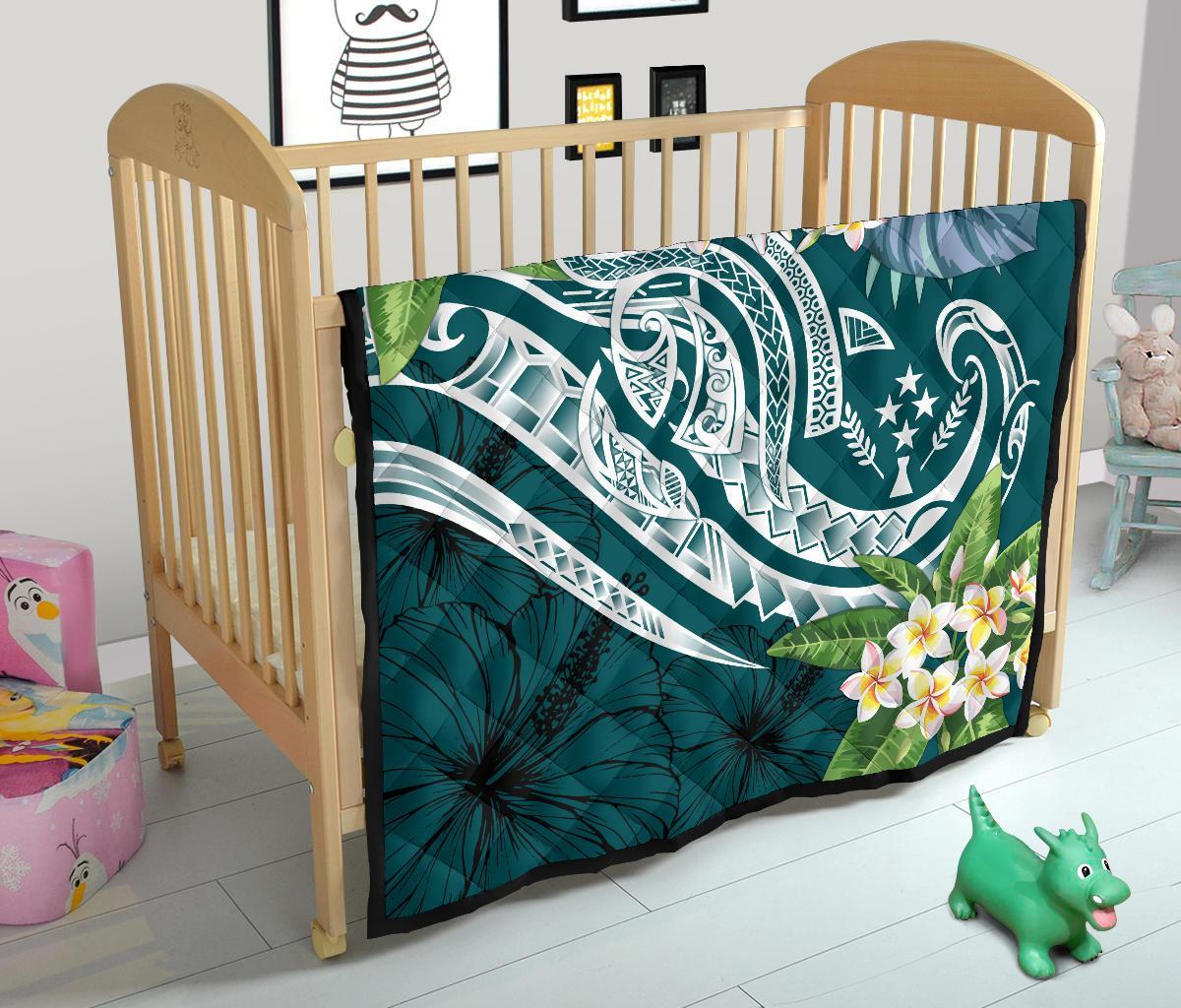 Kosrae Polynesian Premium Quilt - Summer Plumeria (Turquoise) - Polynesian Pride