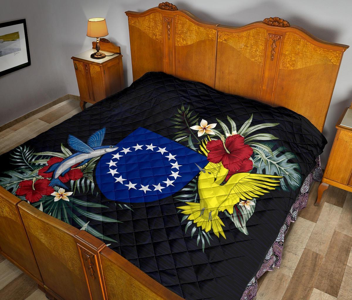Cook Islands Hibiscus Coat Of Arms Premium Quilt - Polynesian Pride