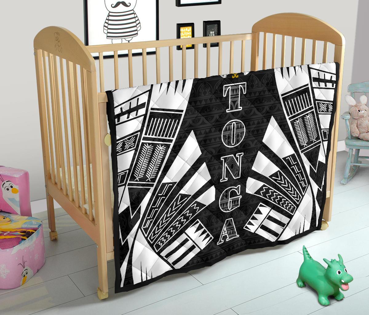Tonga Premium Quilt - Tonga Coat Of Arms Polynesian White Tattoo (Black) - Polynesian Pride