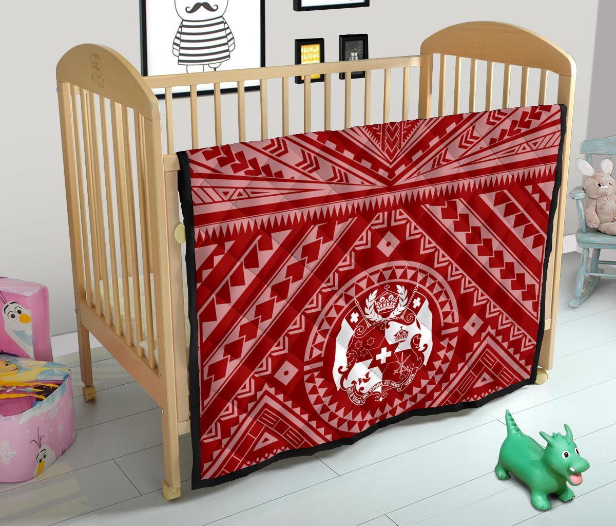 Tonga Personalised Premium Quilt - Tonga Seal With Polynesian Tattoo Style (Red) - Polynesian Pride