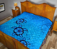 Turtle Hibiscus Swim In Sea Premium Quilt - Polynesian Pride