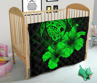 Hawaii Hibiscus Premium Quilt - Turtle Map - Green - Polynesian Pride