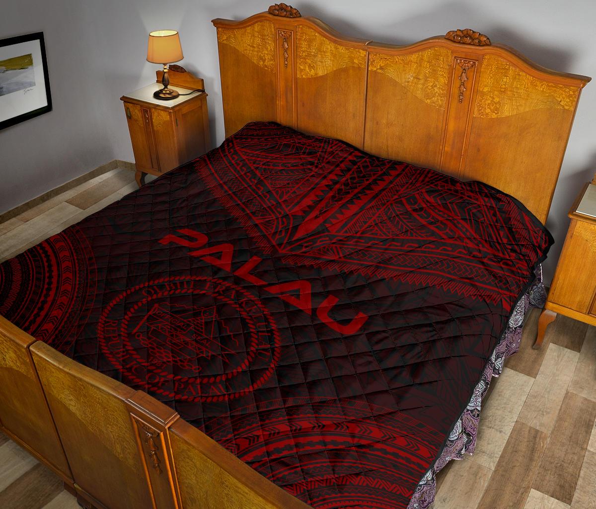 Palau Premium Quilt - Palau Seal Polynesian Chief Red Version - Polynesian Pride