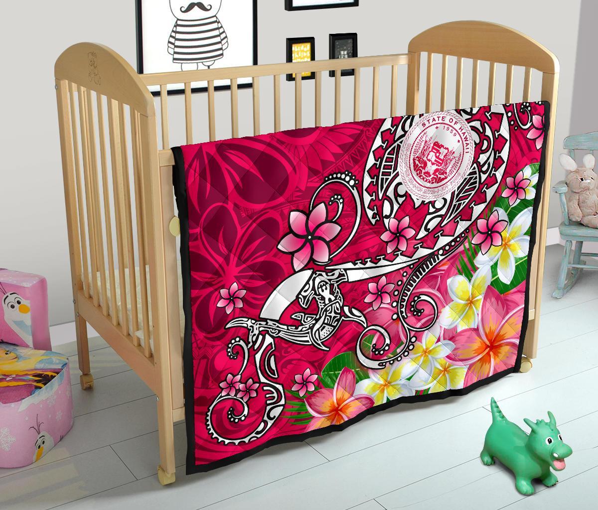 Hawaii Polynesian Premium Quilt - Hawaii Seal With Turtle Plumeria (Pink) - Polynesian Pride