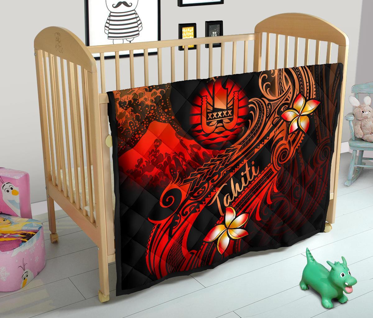 Tahiti Polynesian Premium Quilt - Plumeria Flowers And Waves - Polynesian Pride