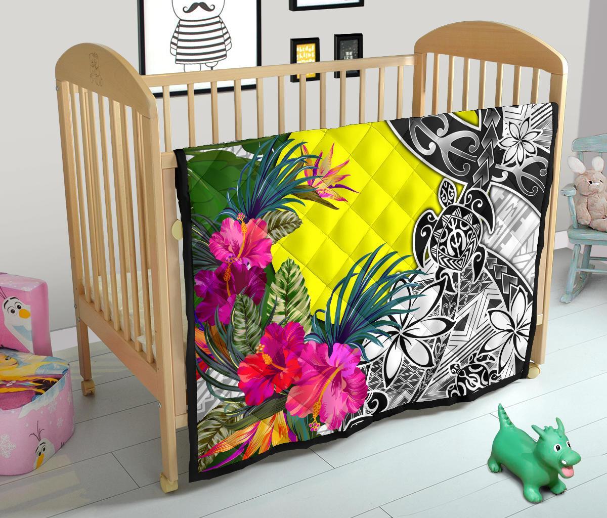 Palau Premium Quilt White - Turtle Plumeria Banana Leaf - Polynesian Pride