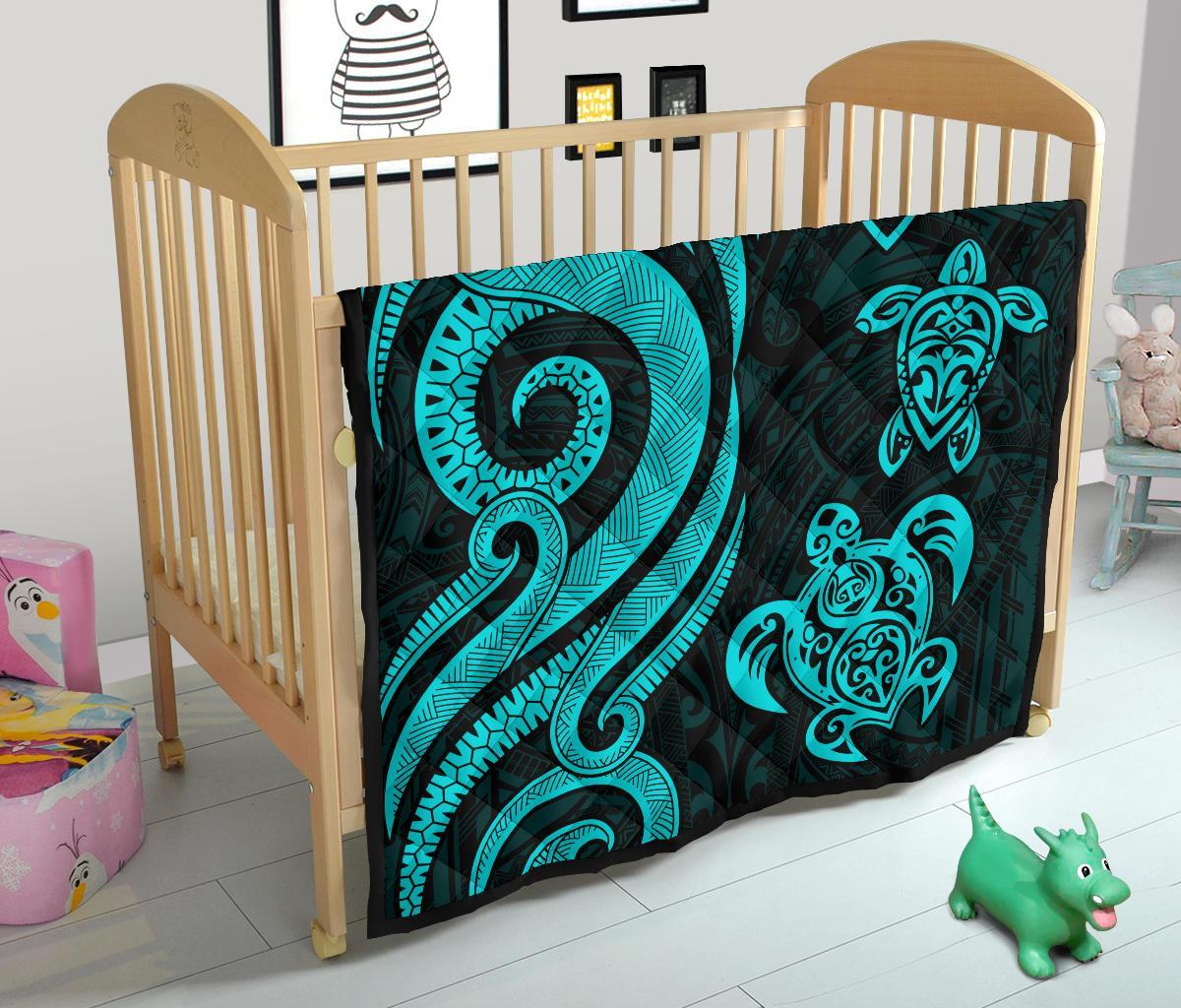 Guam Polynesian Premium Quilt - Turquoise Tentacle Turtle - Polynesian Pride
