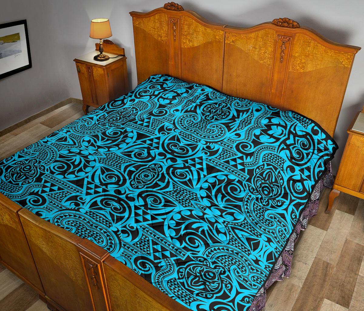 Polynesian Premium Quilt Grown Blue White - Polynesian Pride