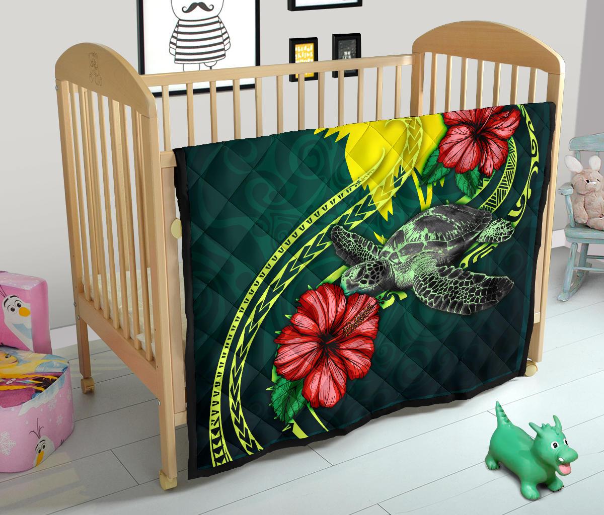 Papua New Guinea Polynesian Premium Quilt - Green Turtle Hibiscus - Polynesian Pride
