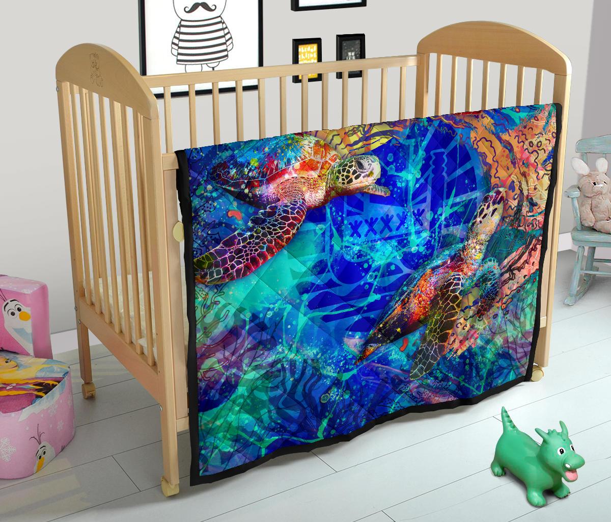 Tahiti Polynesian Premium Quilt - Tahiti Flag Sea Turtle Coral Treasure - Polynesian Pride