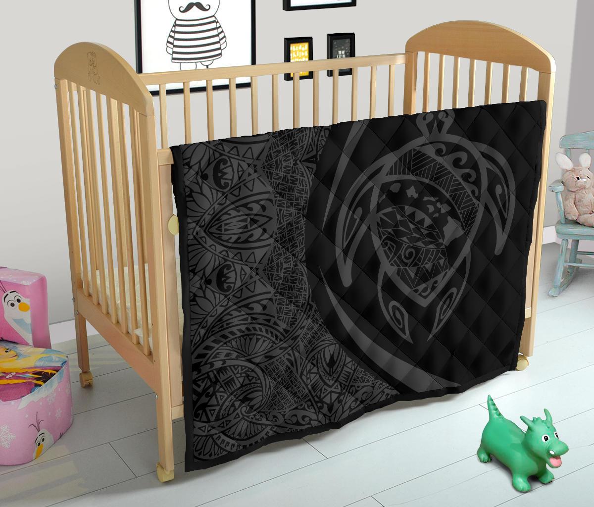 Hawaii Turtle Map Polynesian Premium Quilt - Gray - Circle Style - Polynesian Pride