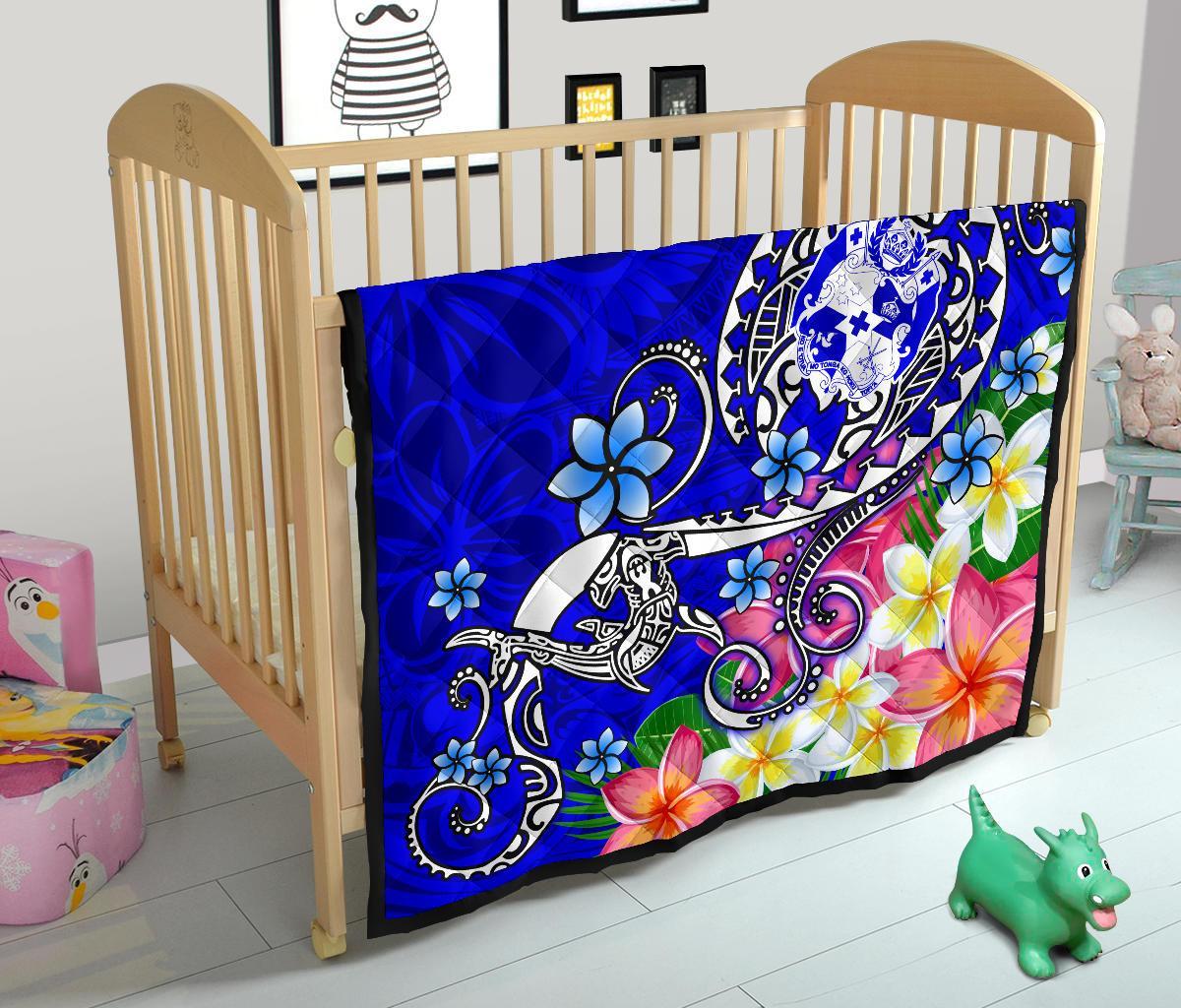 Tonga Premium Quilt - Turtle Plumeria (Blue) - Polynesian Pride