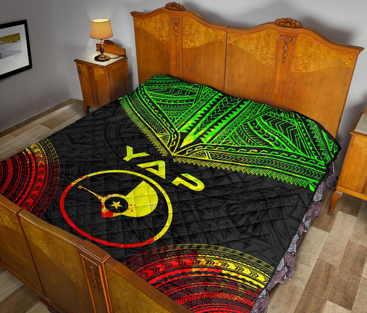 Yap Premium Quilt - Yap Flag Polynesian Chief Reggae Version - Polynesian Pride