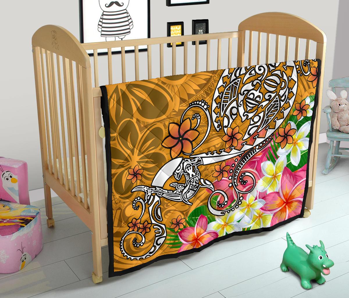 Polynesian Premium Quilt - Turtle Plumeria Gold Color - Polynesian Pride