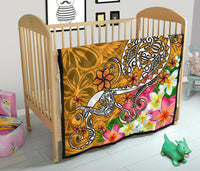 Polynesian Premium Quilt - Turtle Plumeria Gold Color - Polynesian Pride