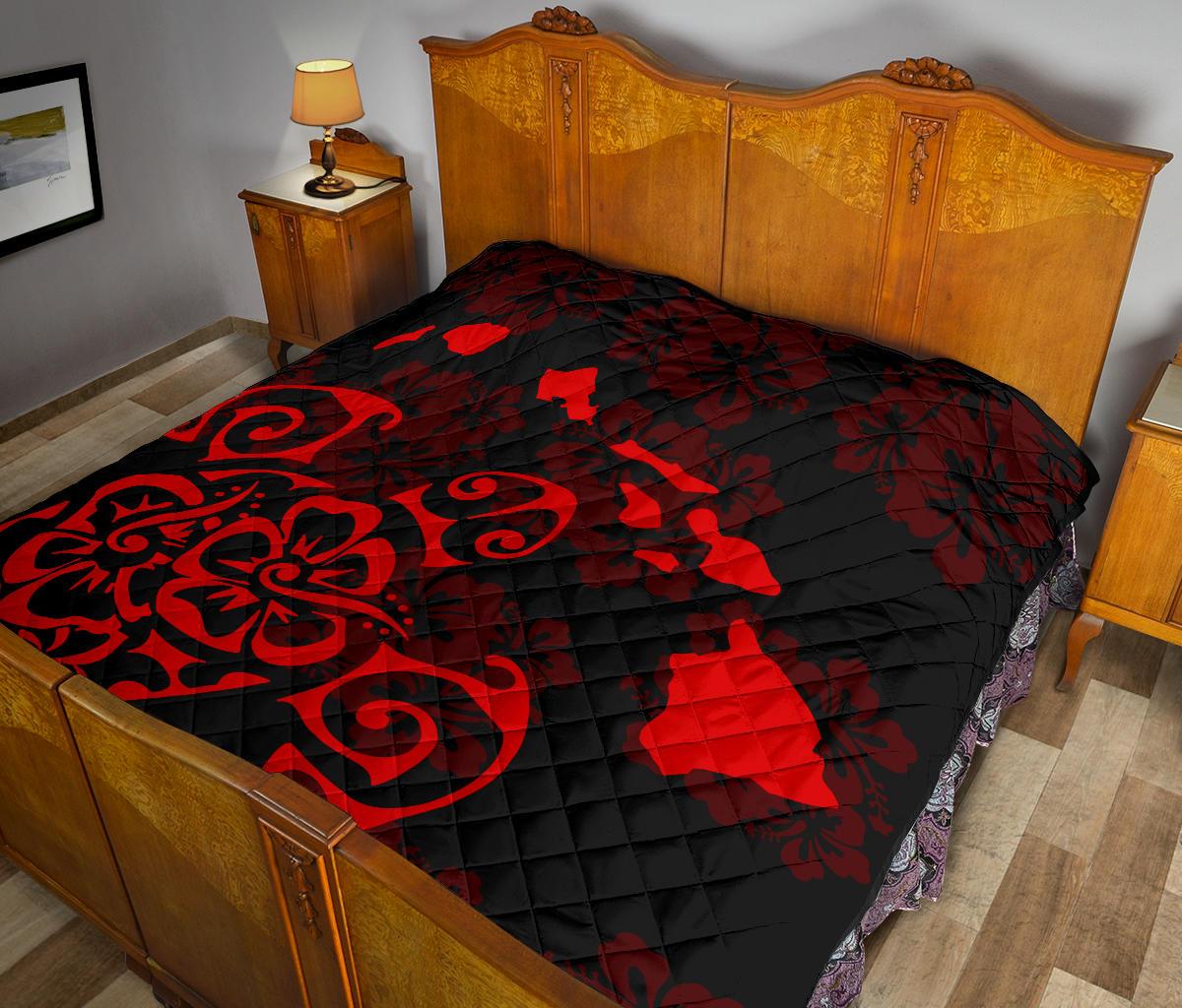 Turtle Hibiscus Map Red Premium Quilt - Polynesian Pride