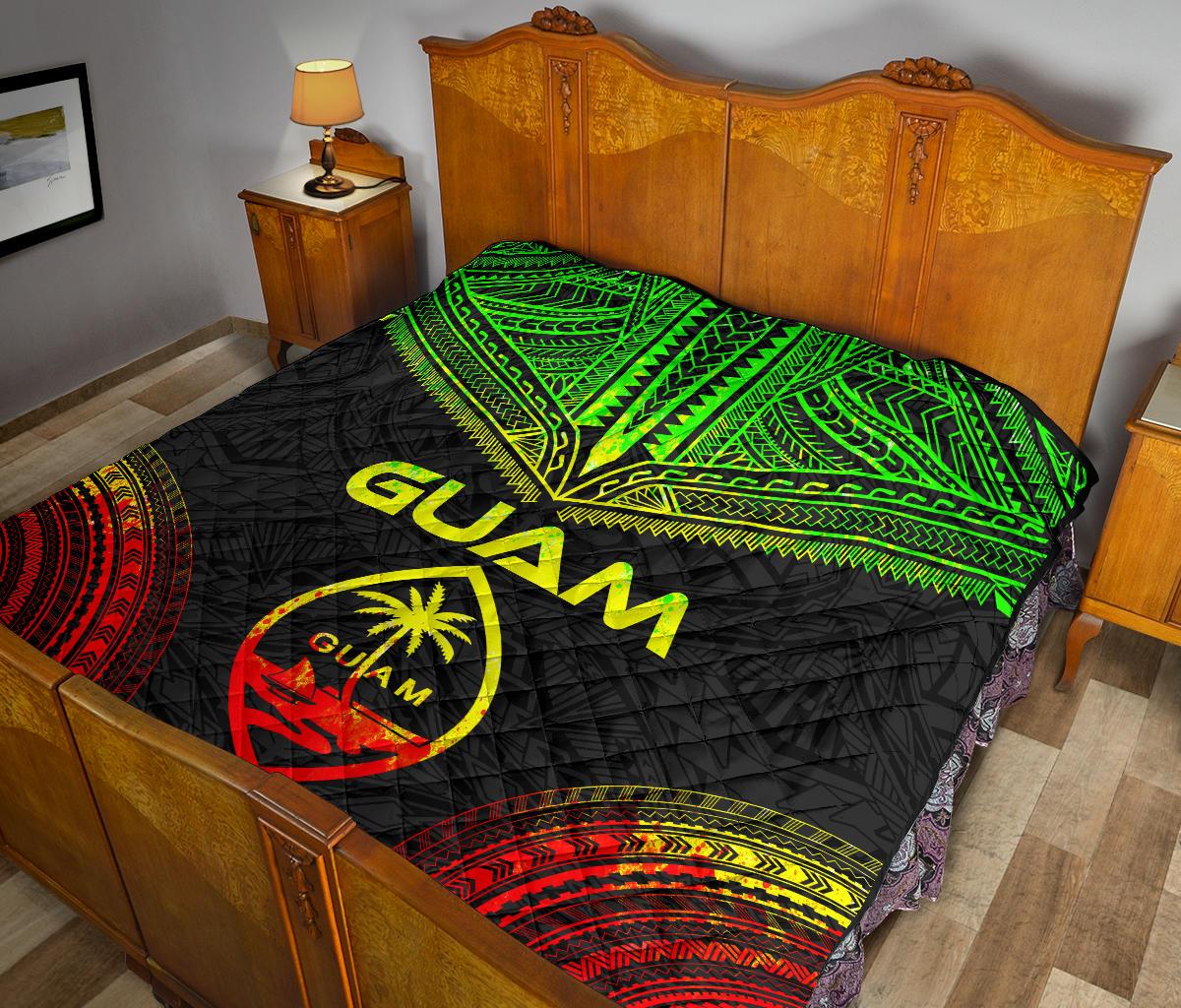 Guam Premium Quilt - Guam Coat Of Arms Polynesian Chief Reggae Version - Polynesian Pride