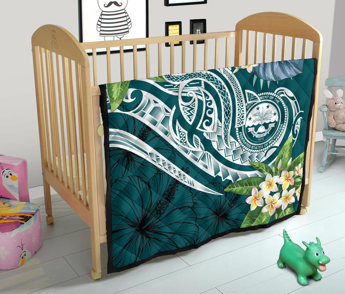 FSM Polynesian Premium Quilt - Summer Plumeria (Turquoise) - Polynesian Pride