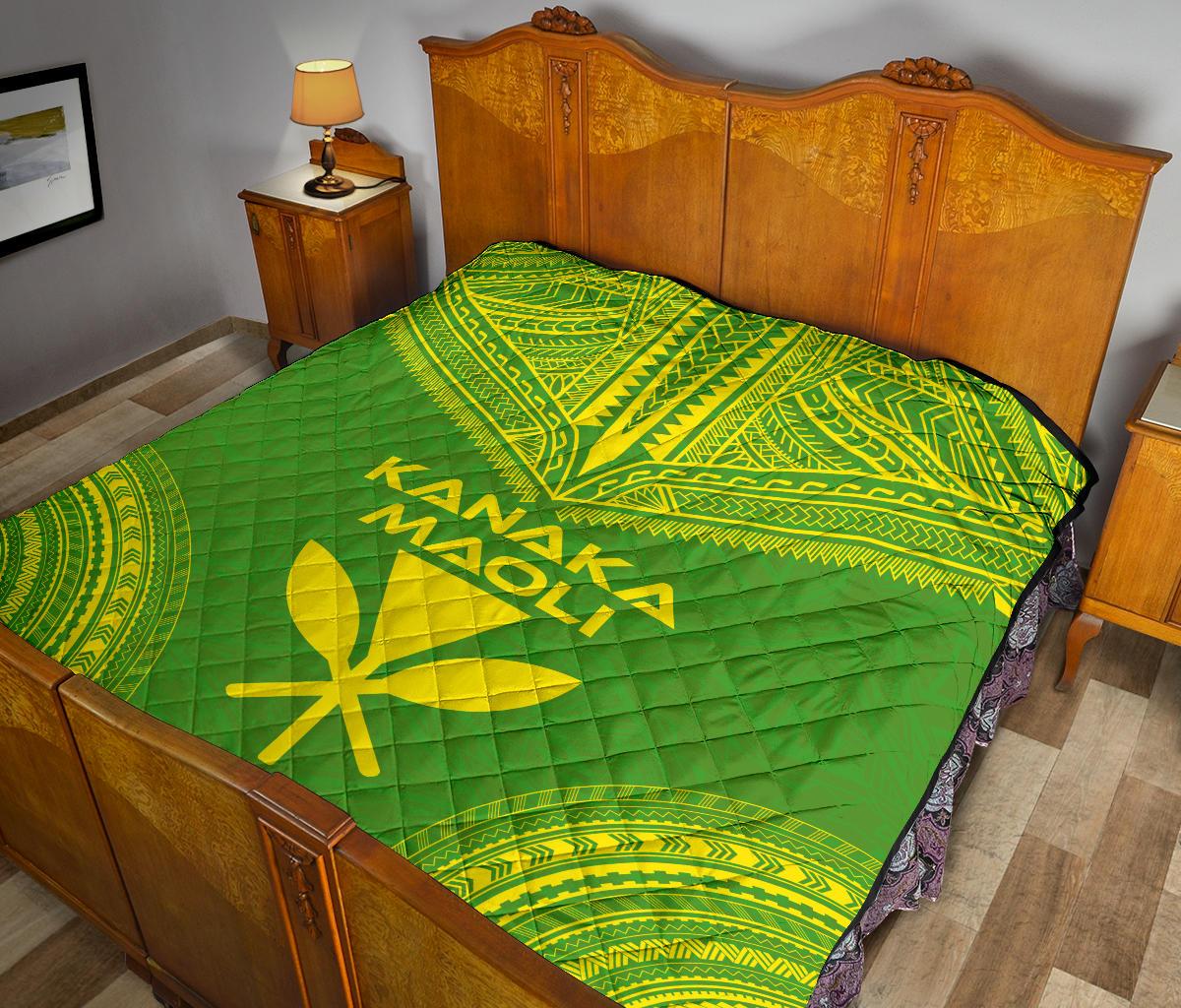 Hawaii Premium Quilt - Kanaka Maoli Polynesian Chief Green Version - Polynesian Pride