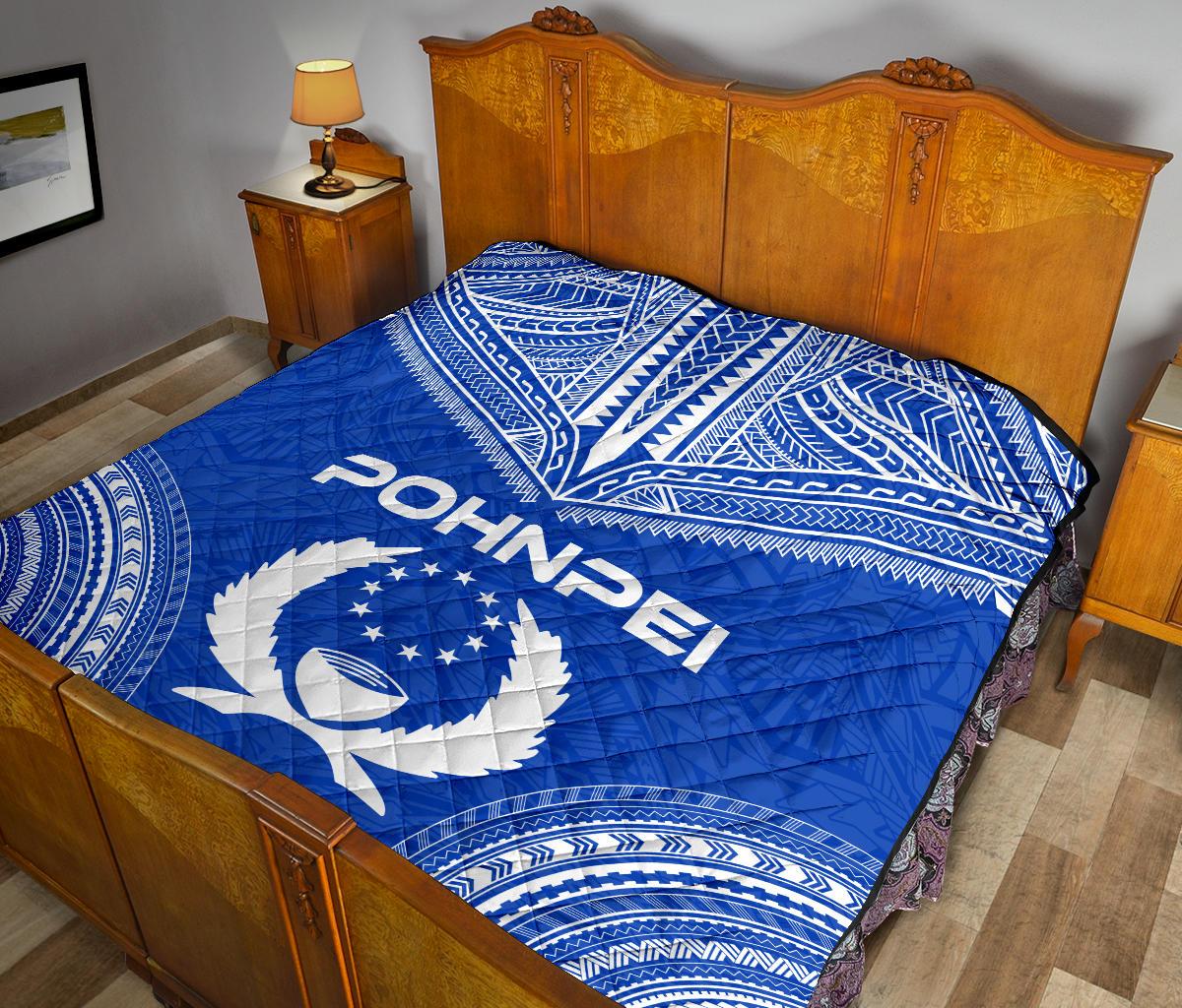 Pohnpei Premium Quilt - Pohnpie Flag Polynesian Chief Blue Version - Polynesian Pride