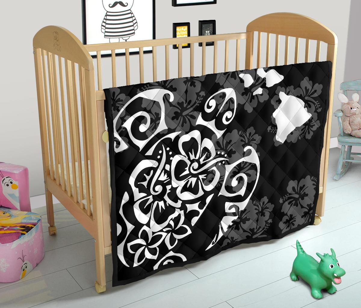 Turtle Hibiscus Map White Premium Quilt - Polynesian Pride