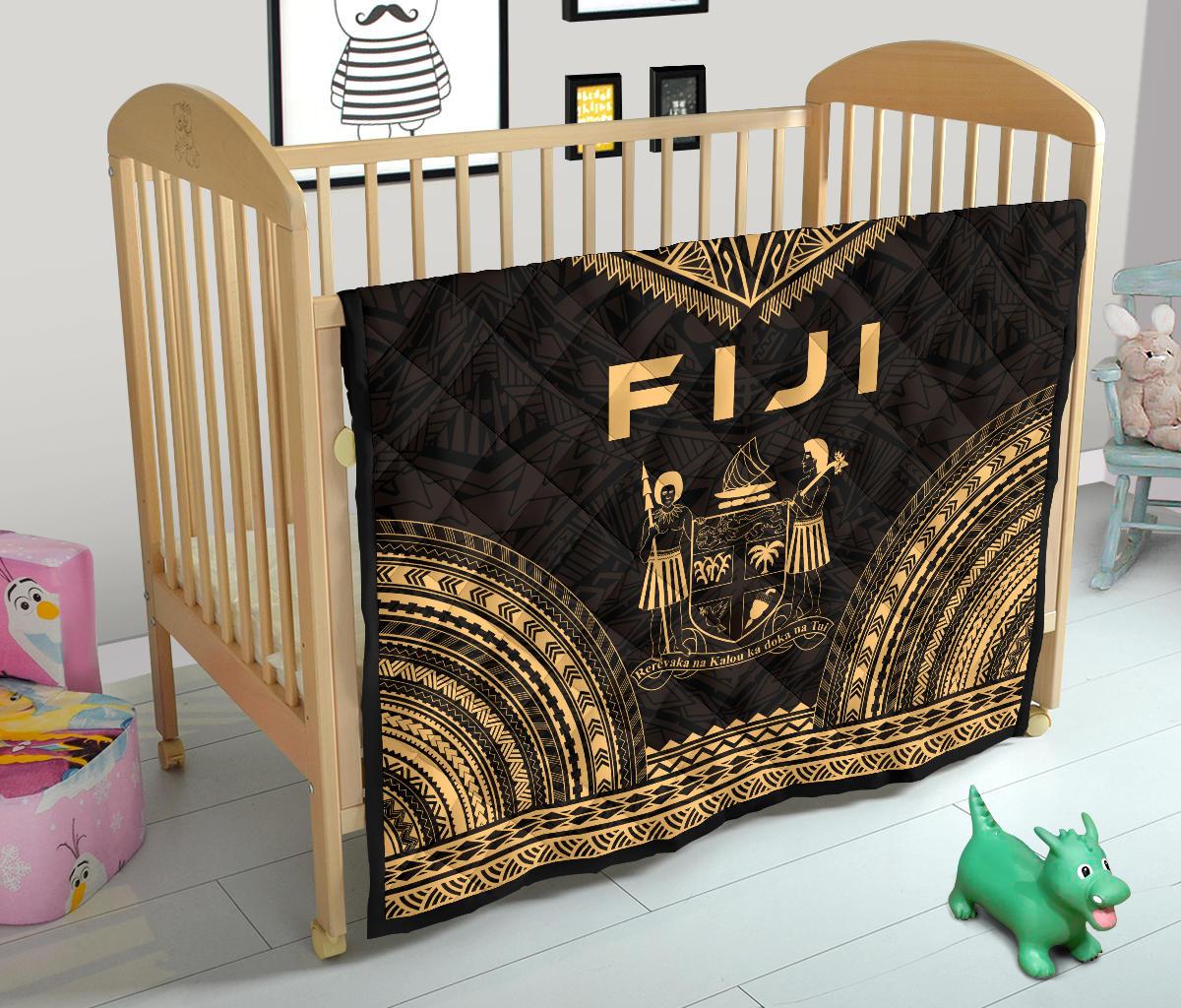 Fiji Premium Quilt - Fiji Coat Of Arms Polynesian Chief Gold Version - Polynesian Pride