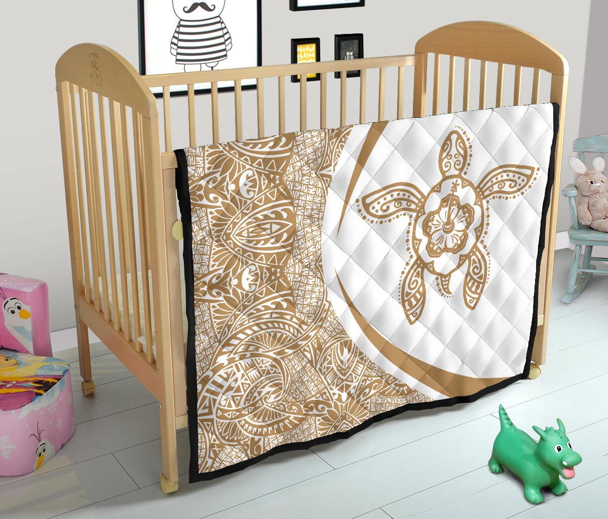 Hawaii Turtle Polynesian White Premium Quilt - Circle Style - Polynesian Pride