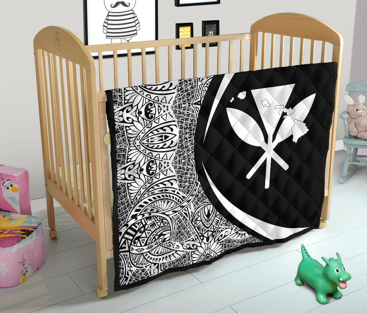 Hawaii Kanaka Polynesian Black And White Premium Quilt - Circle Style - Polynesian Pride