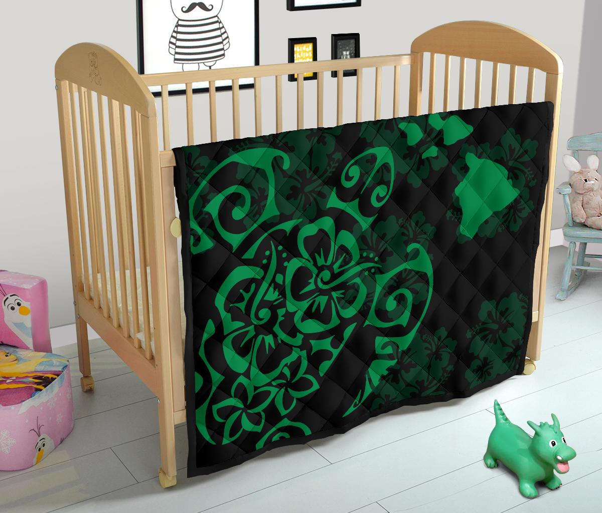 Turtle Hibiscus Map Green Premium Quilt - Polynesian Pride