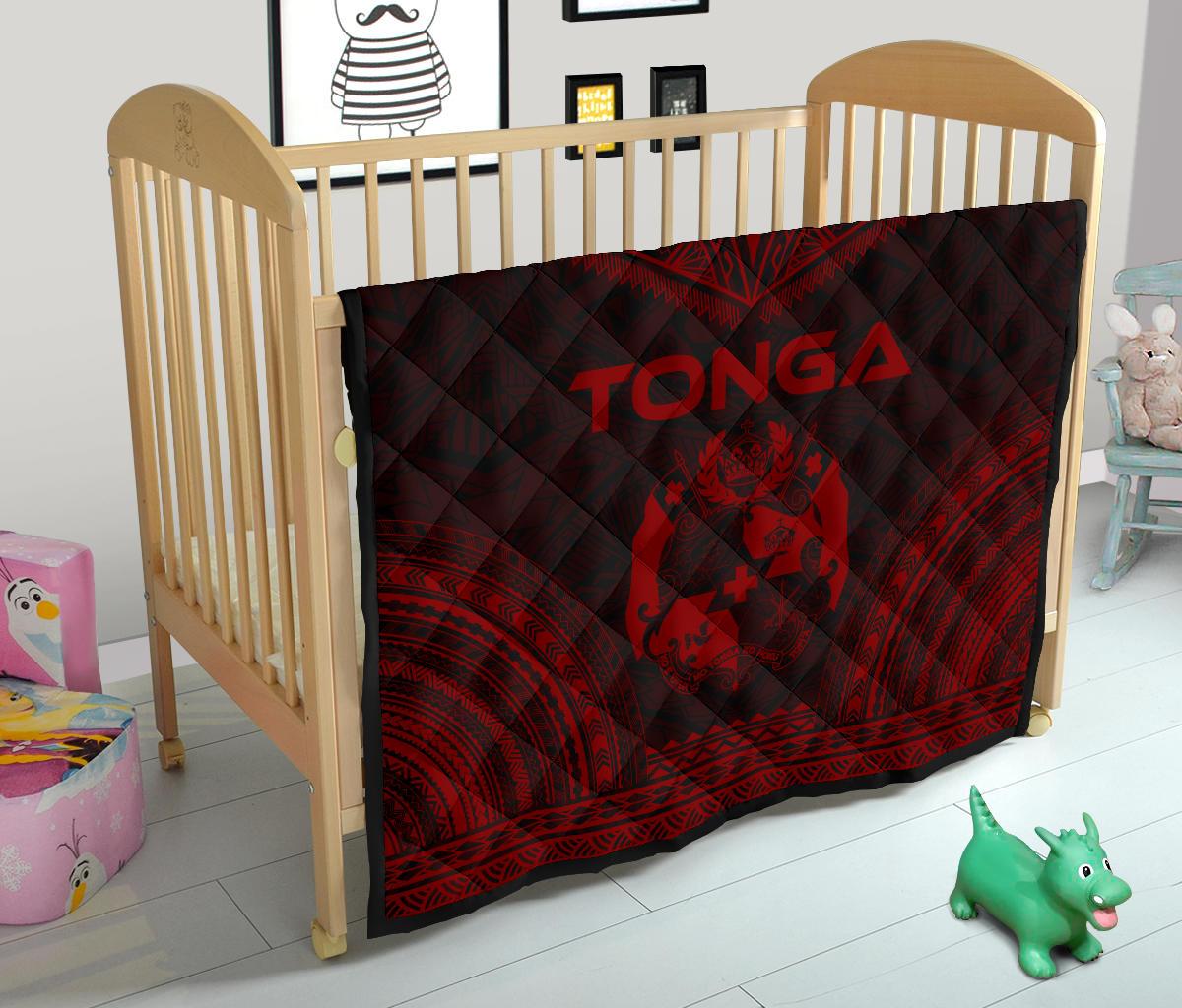 Tonga Premium Quilt - Tonga Coat Of Arms Polynesian Chief Dark Red Version - Polynesian Pride