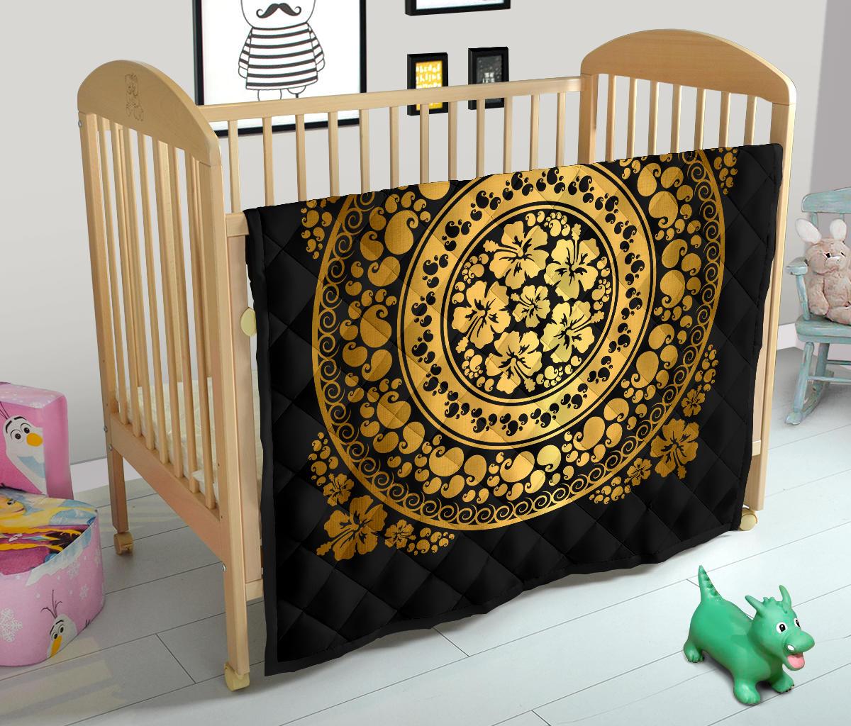 Hibiscus Gold Circle Tapestry Premium Quilt - Polynesian Pride