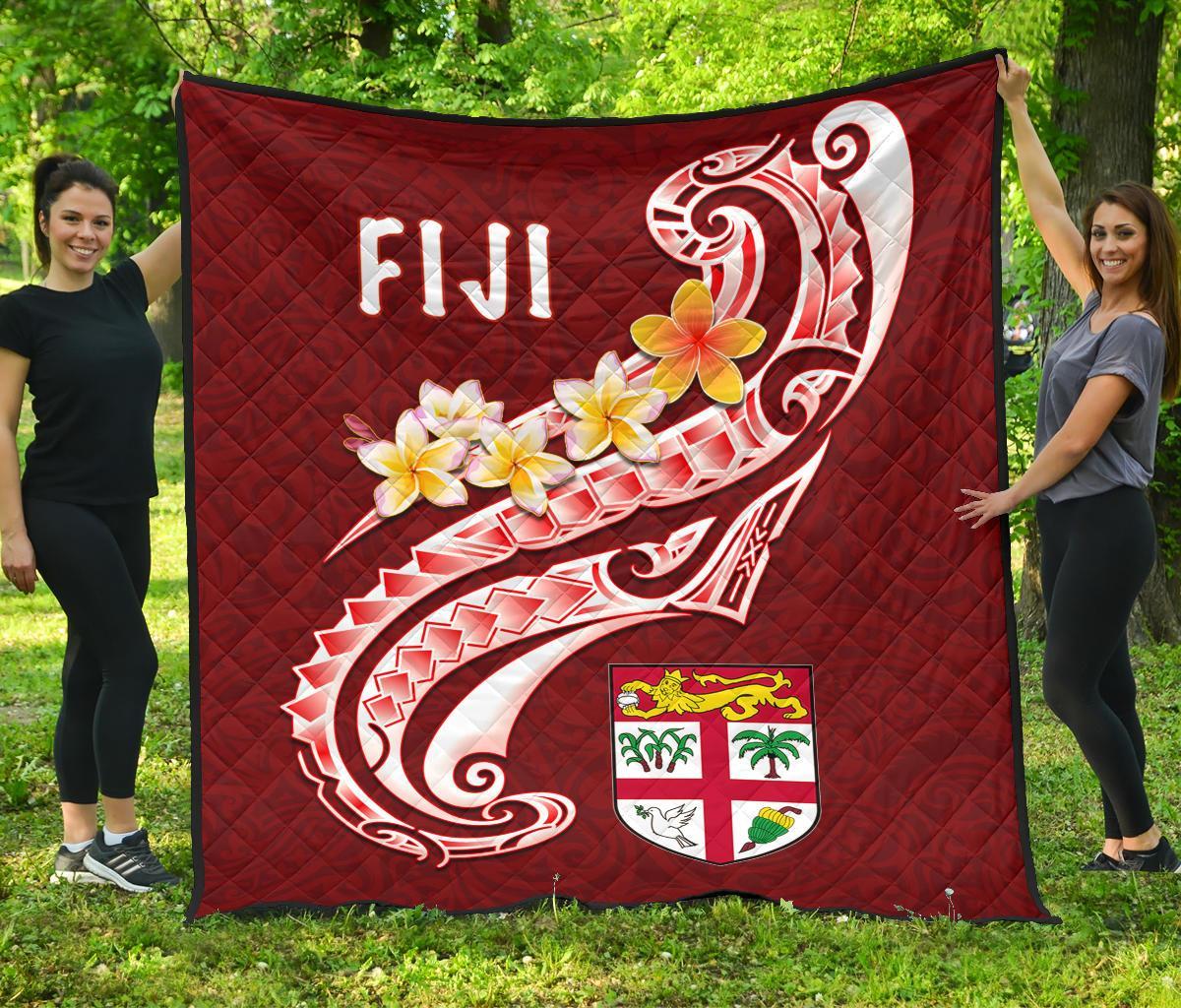 Fiji Premium Quilt - Fiji Seal Polynesian Patterns Plumeria (Red) - Polynesian Pride