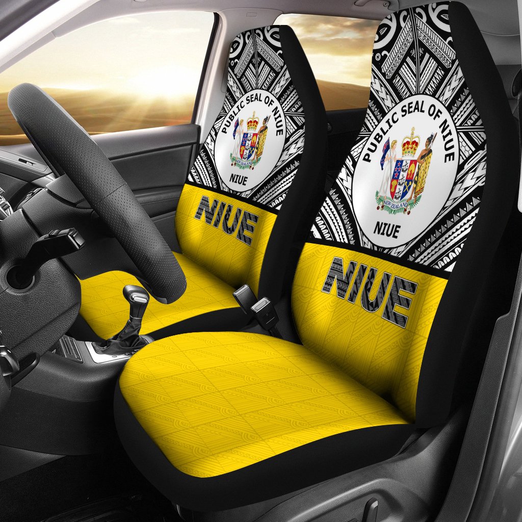 Niue Car Seat Covers - Niue Seal Polynesian Deisgn Universal Fit Black - Polynesian Pride