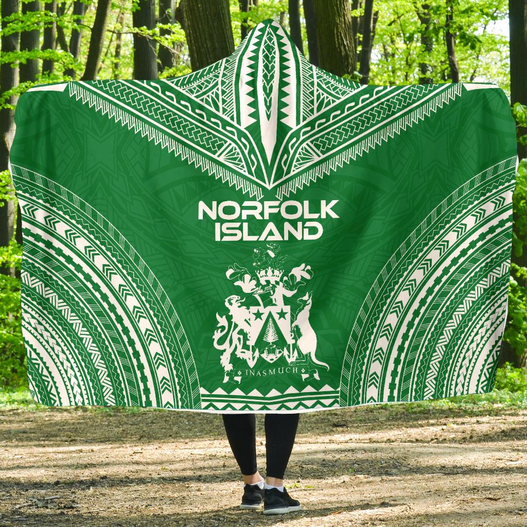 Norfolk Island Flag Polynesian Chief Hooded Blanket Hooded Blanket Green - Polynesian Pride