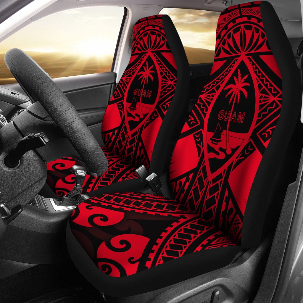 Guam Polynesian Car Seat Covers - Red Guam Coat Of Arms Polynesian Tattoo Universal Fit Red - Polynesian Pride
