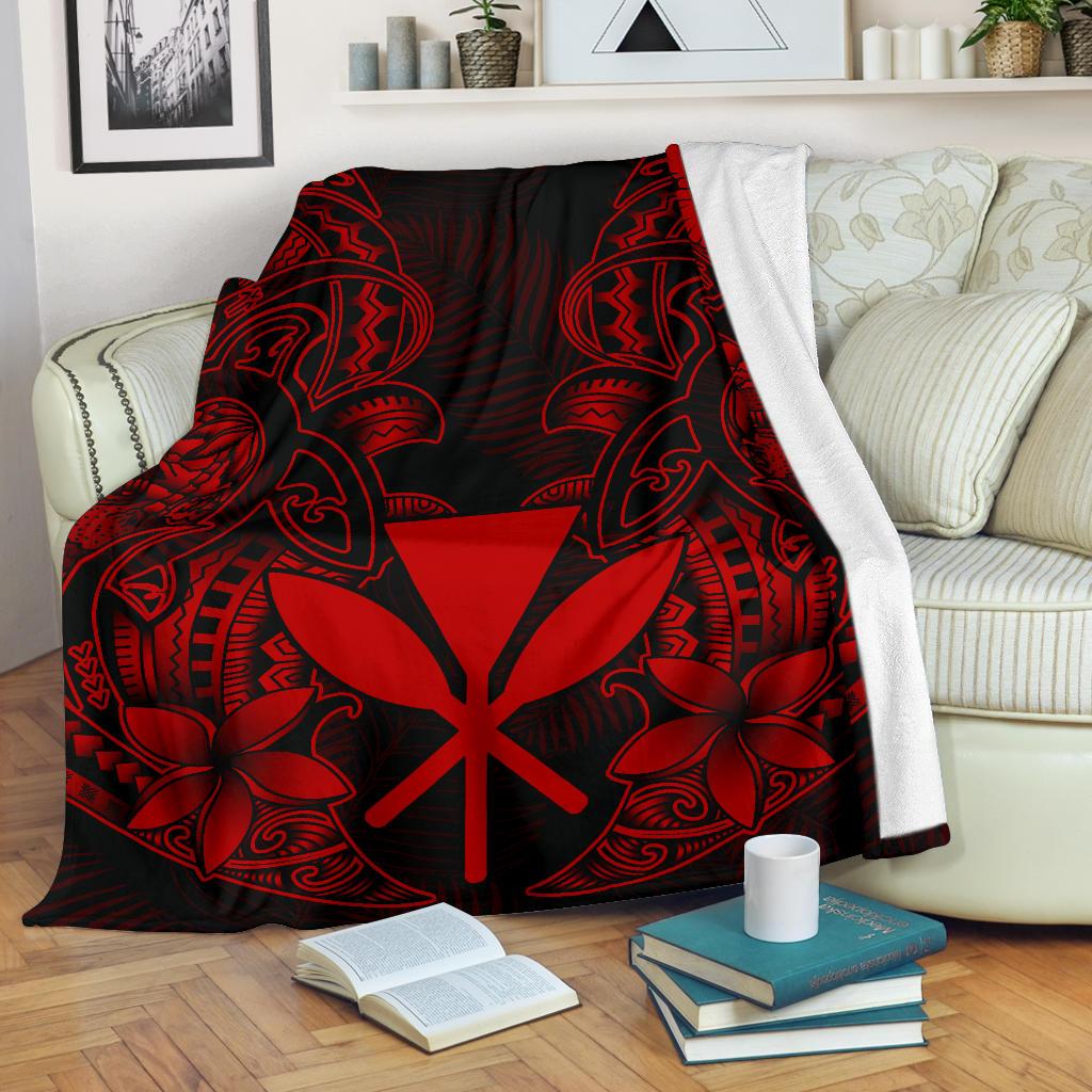 Polynesian Hawaii (Kanaka Maoli) Premium Blanket - Red Turtle Homeland White - Polynesian Pride
