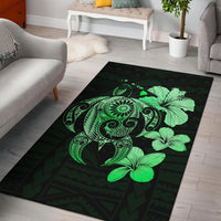 Hibiscus Plumeria Mix Polynesian Turtle Area Rug AH Rug Green - Polynesian Pride