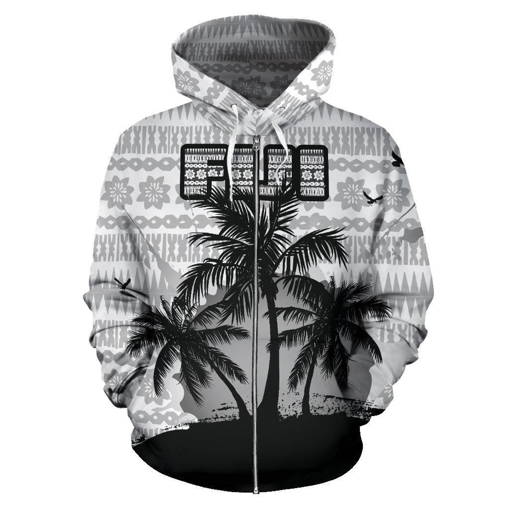 Fiji Tapa Zipper Hoodie Fiji Coat of Arms Coconut Tree Special - Polynesian Pride
