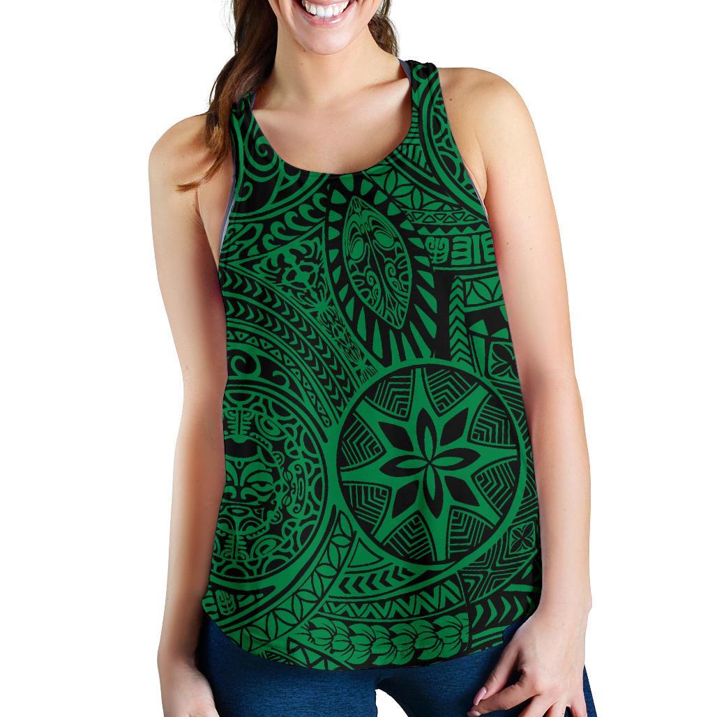 Polynesian Hawaiian Style Tribal Tattoo Green Women's Racerback Tank Top Green - Polynesian Pride